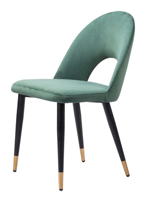 Homeroots Set Of Two Stylish Green Black & Gold Velvet Dining Chairs - Comfortable Open Back Design & Versatile   555791