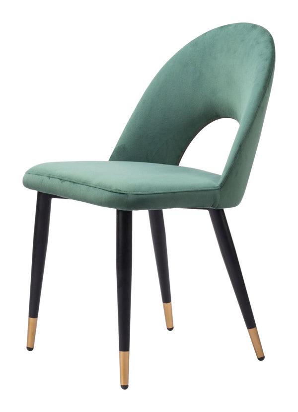 Homeroots Set Of Two Stylish Green Black & Gold Velvet Dining Chairs - Comfortable Open Back Design & Versatile   555791