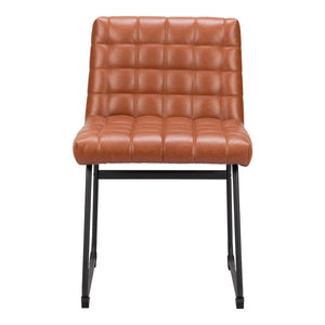 HomeRoots Set of Two Tufted Faux Leather Dining Chairs with Black Steel Legs - Modern Comfort & Style! 555792
