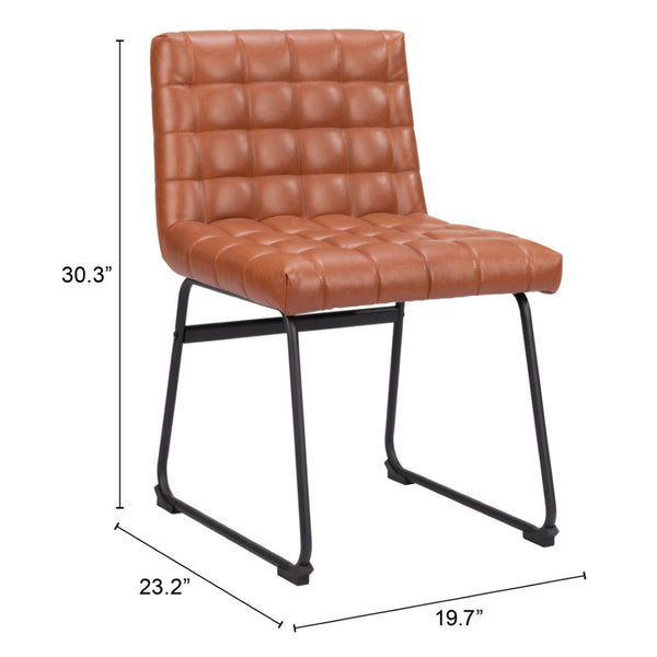 HomeRoots Set of Two Tufted Faux Leather Dining Chairs with Black Steel Legs - Modern Comfort & Style! 555792