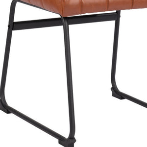 HomeRoots Set of Two Tufted Faux Leather Dining Chairs with Black Steel Legs - Modern Comfort & Style! 555792