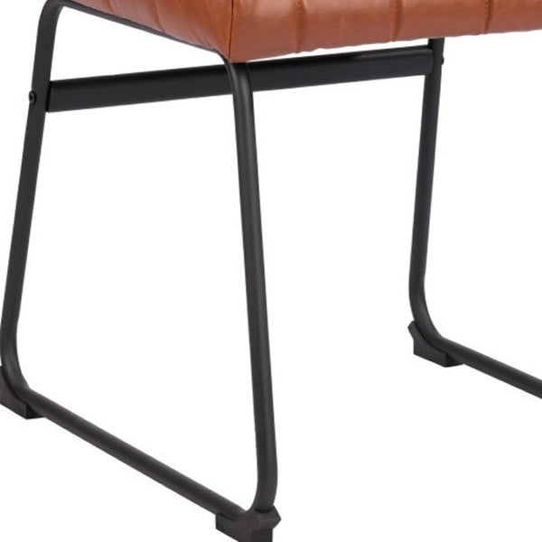 HomeRoots Set of Two Tufted Faux Leather Dining Chairs with Black Steel Legs - Modern Comfort & Style! 555792
