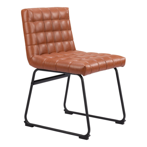 HomeRoots Set of Two Tufted Faux Leather Dining Chairs with Black Steel Legs - Modern Comfort & Style! 555792