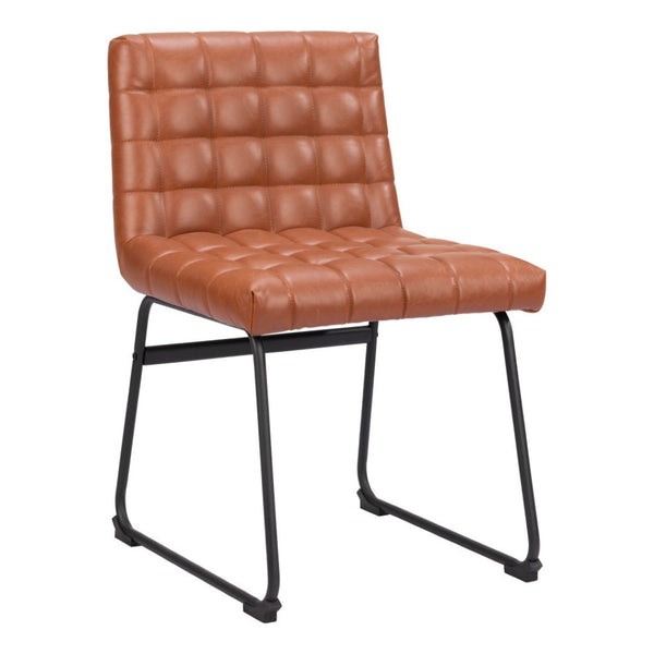 HomeRoots Set of Two Tufted Faux Leather Dining Chairs with Black Steel Legs - Modern Comfort & Style! 555792