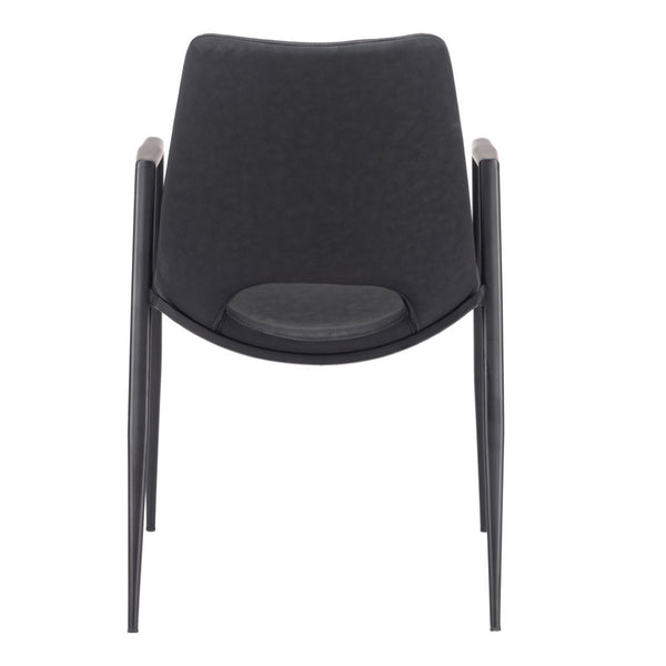 HomeRoots Set of Two Modern Black Faux Leather Dining Arm Chairs with Steel Frame for Stylish Comfort 555793