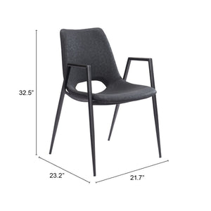 HomeRoots Set of Two Modern Black Faux Leather Dining Arm Chairs with Steel Frame for Stylish Comfort 555793