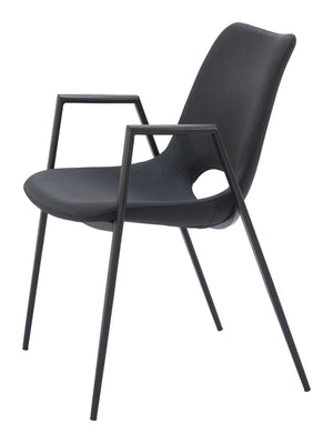 HomeRoots Set of Two Modern Black Faux Leather Dining Arm Chairs with Steel Frame for Stylish Comfort 555793