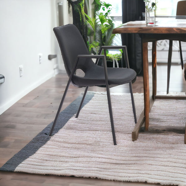 HomeRoots Set of Two Modern Black Faux Leather Dining Arm Chairs with Steel Frame for Stylish Comfort 555793