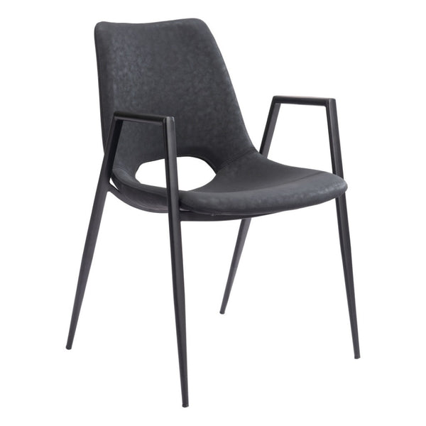 HomeRoots Set of Two Modern Black Faux Leather Dining Arm Chairs with Steel Frame for Stylish Comfort 555793