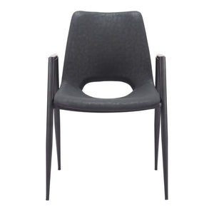 HomeRoots Set of Two Modern Black Faux Leather Dining Arm Chairs with Steel Frame for Stylish Comfort 555793