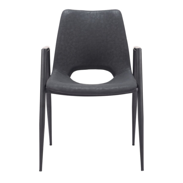 HomeRoots Set of Two Modern Black Faux Leather Dining Arm Chairs with Steel Frame for Stylish Comfort 555793