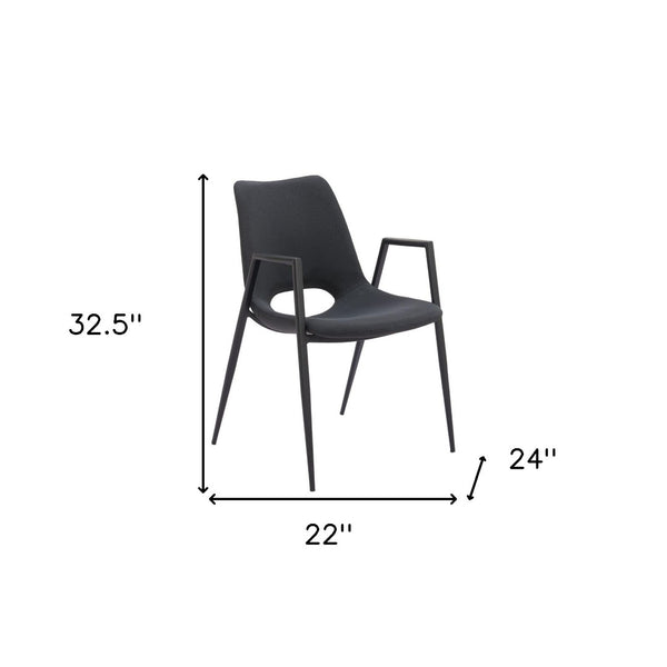 HomeRoots Set of Two Modern Black Faux Leather Dining Arm Chairs with Steel Frame for Stylish Comfort 555793