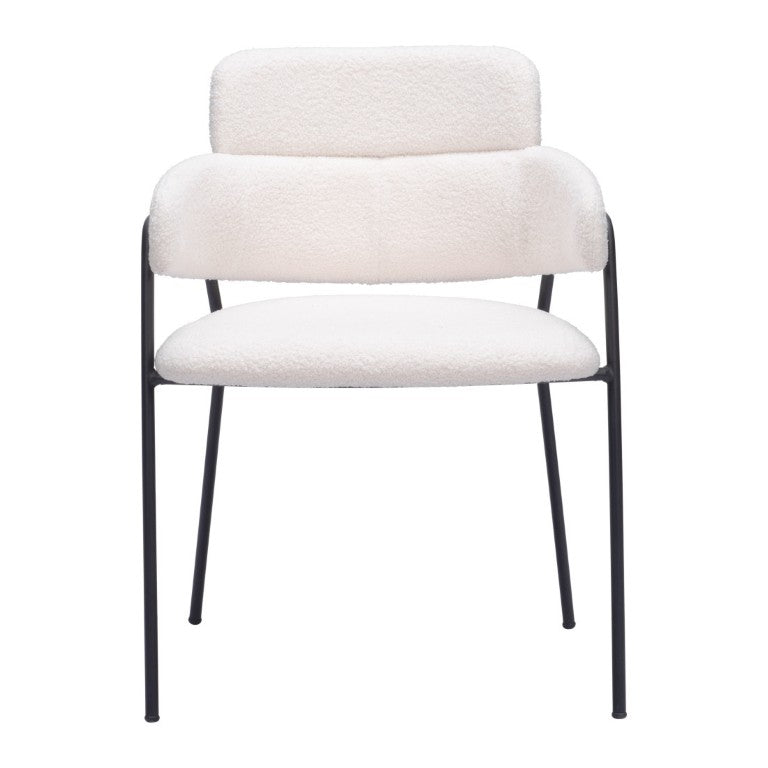 HomeRoots Set of Two Faux Fur Upholstered Steel Frame Dining Arm Chairs for Modern Living 555797
