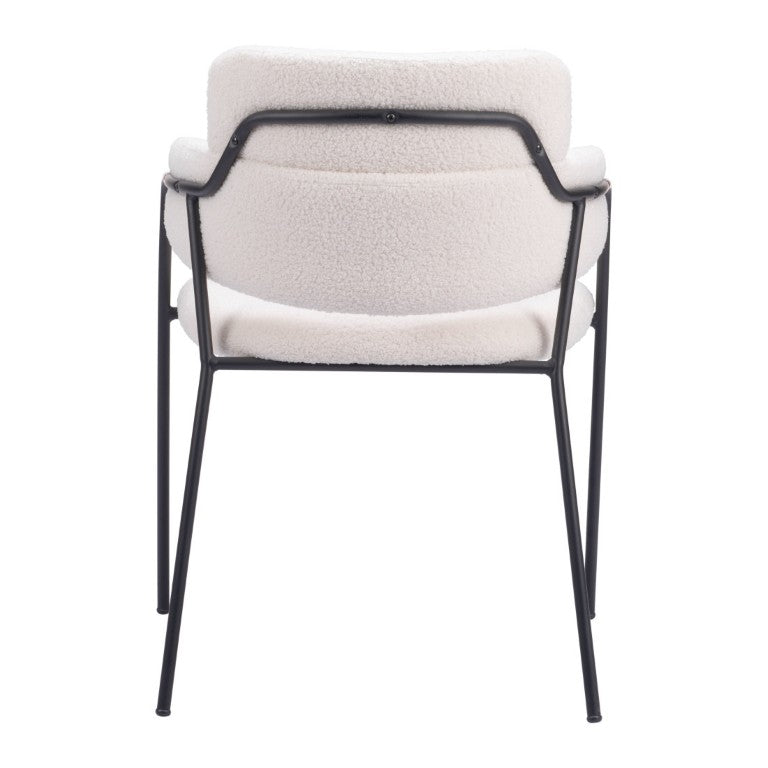 HomeRoots Set of Two Faux Fur Upholstered Steel Frame Dining Arm Chairs for Modern Living 555797