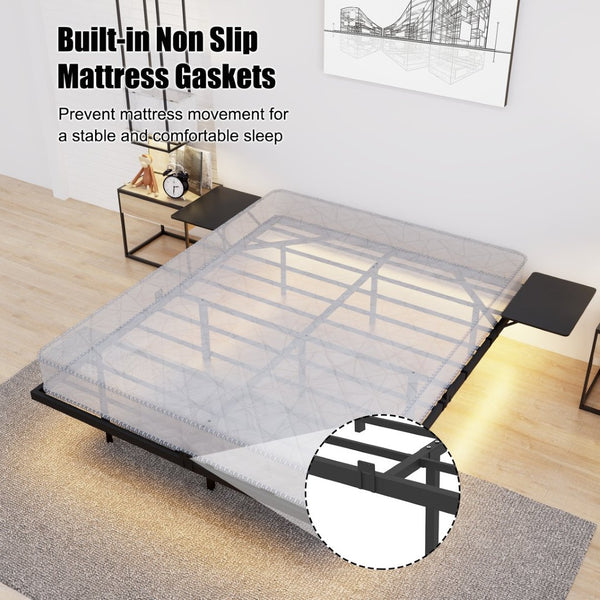 English Elm Queen Metal Platform Bed Frame with Led Lighting Storage Boards and Steel Slat Support W311P416235