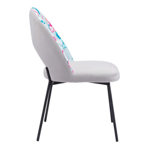 HomeRoots Set of Two Tropical Floral Velvet & Steel Dining Chairs - Modern, Stylish Comfort for Any Space 555801