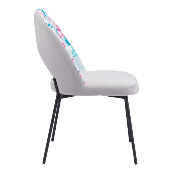 HomeRoots Set of Two Tropical Floral Velvet & Steel Dining Chairs - Modern, Stylish Comfort for Any Space 555801