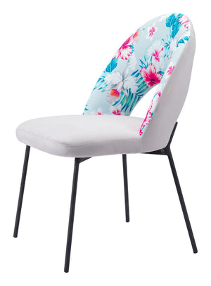HomeRoots Set of Two Tropical Floral Velvet & Steel Dining Chairs - Modern, Stylish Comfort for Any Space 555801