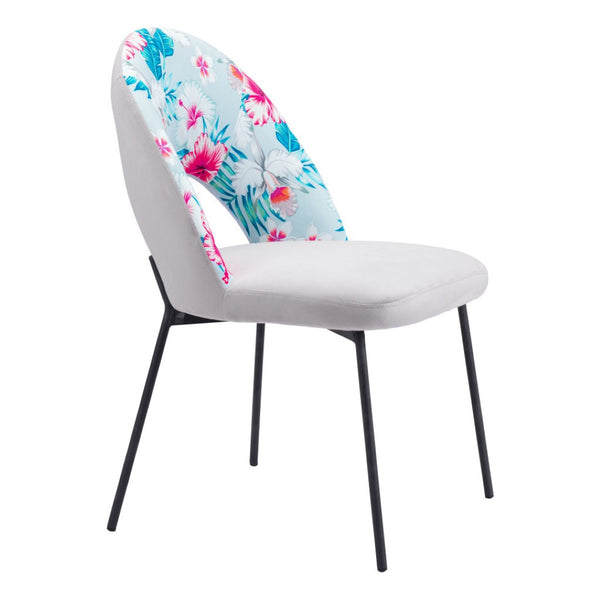 HomeRoots Set of Two Tropical Floral Velvet & Steel Dining Chairs - Modern, Stylish Comfort for Any Space 555801
