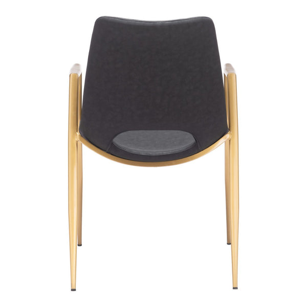 HomeRoots Set of Two Black & Gold Faux Leather Dining Arm Chairs - Modern Elegance & Comfort for Any Space 555802