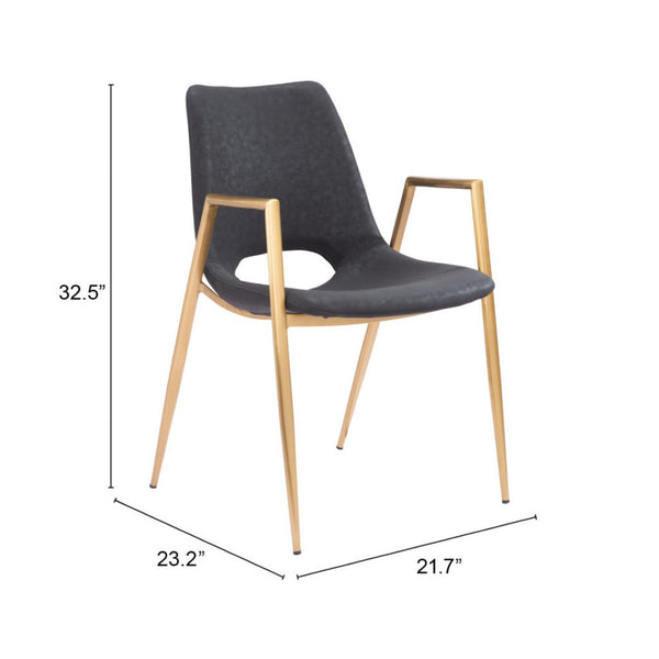 HomeRoots Set of Two Black & Gold Faux Leather Dining Arm Chairs - Modern Elegance & Comfort for Any Space 555802