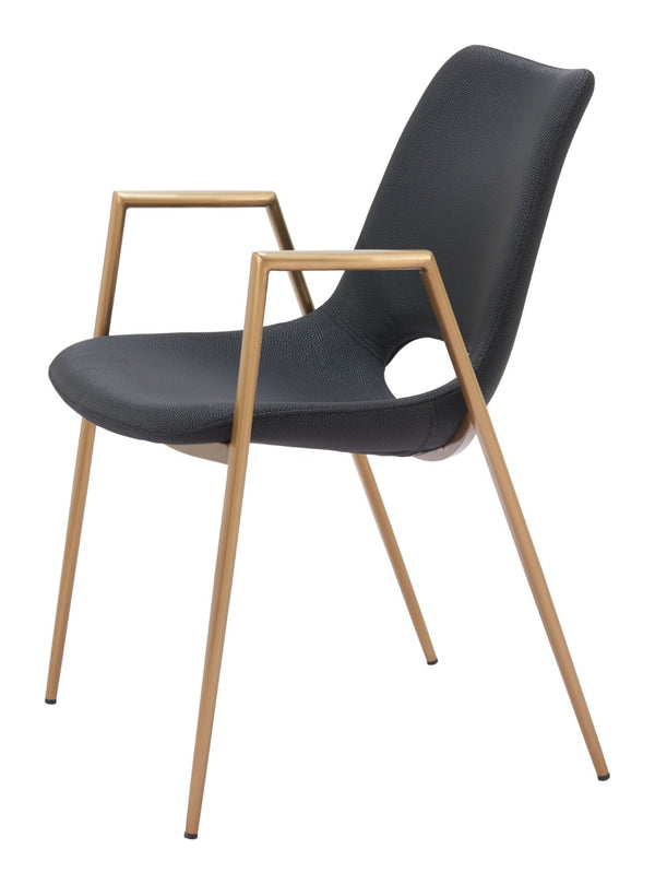 HomeRoots Set of Two Black & Gold Faux Leather Dining Arm Chairs - Modern Elegance & Comfort for Any Space 555802