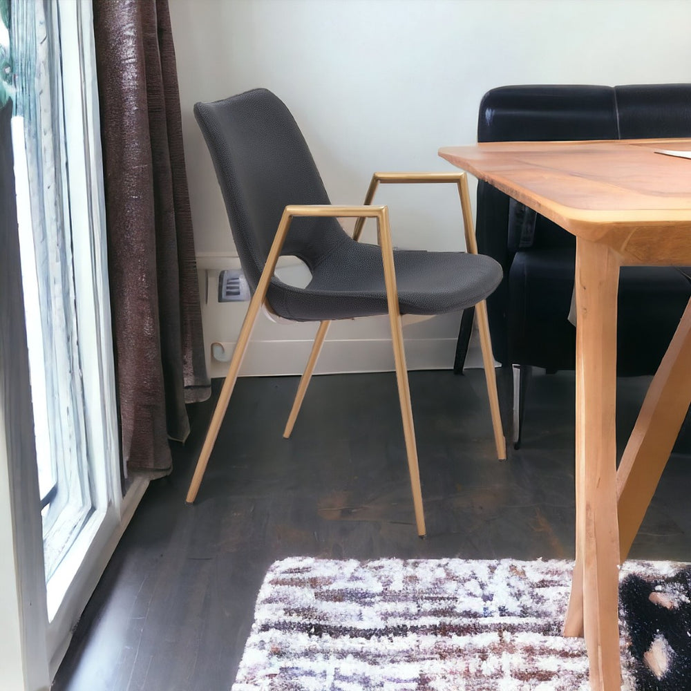 HomeRoots Set of Two Black & Gold Faux Leather Dining Arm Chairs - Modern Elegance & Comfort for Any Space 555802