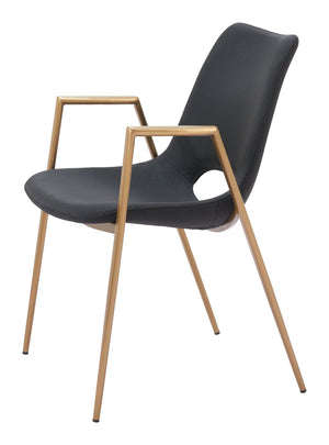 HomeRoots Set of Two Black & Gold Faux Leather Dining Arm Chairs - Modern Elegance & Comfort for Any Space 555802