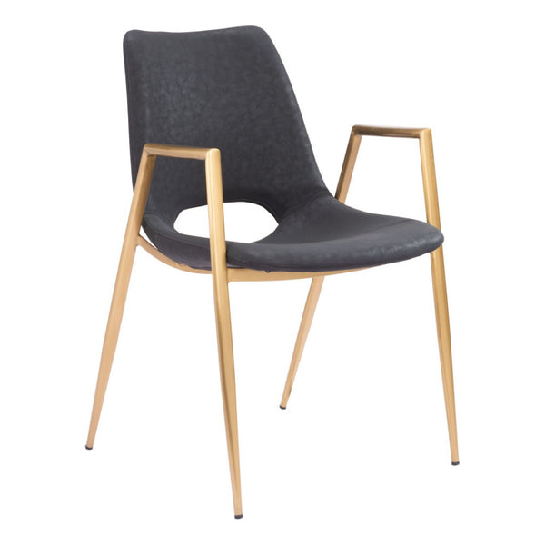 HomeRoots Set of Two Black & Gold Faux Leather Dining Arm Chairs - Modern Elegance & Comfort for Any Space 555802