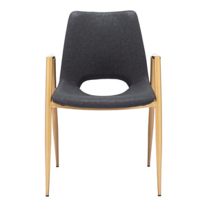 HomeRoots Set of Two Black & Gold Faux Leather Dining Arm Chairs - Modern Elegance & Comfort for Any Space 555802
