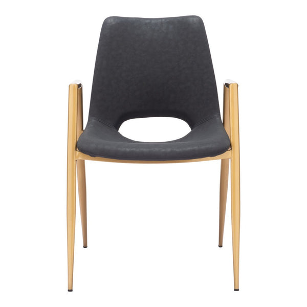 HomeRoots Set of Two Black & Gold Faux Leather Dining Arm Chairs - Modern Elegance & Comfort for Any Space 555802