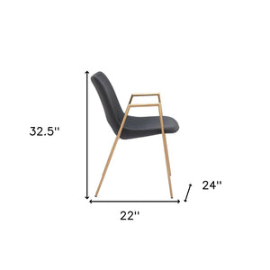 HomeRoots Set of Two Black & Gold Faux Leather Dining Arm Chairs - Modern Elegance & Comfort for Any Space 555802