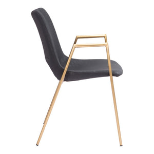HomeRoots Set of Two Black & Gold Faux Leather Dining Arm Chairs - Modern Elegance & Comfort for Any Space 555802