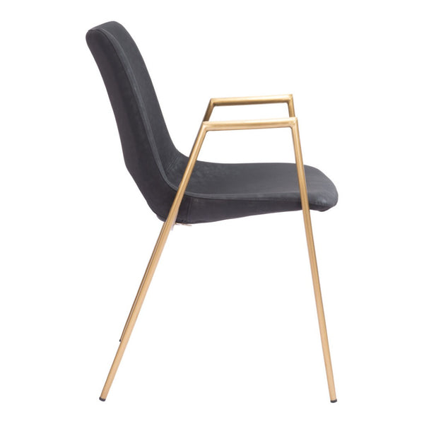 HomeRoots Set of Two Black & Gold Faux Leather Dining Arm Chairs - Modern Elegance & Comfort for Any Space 555802