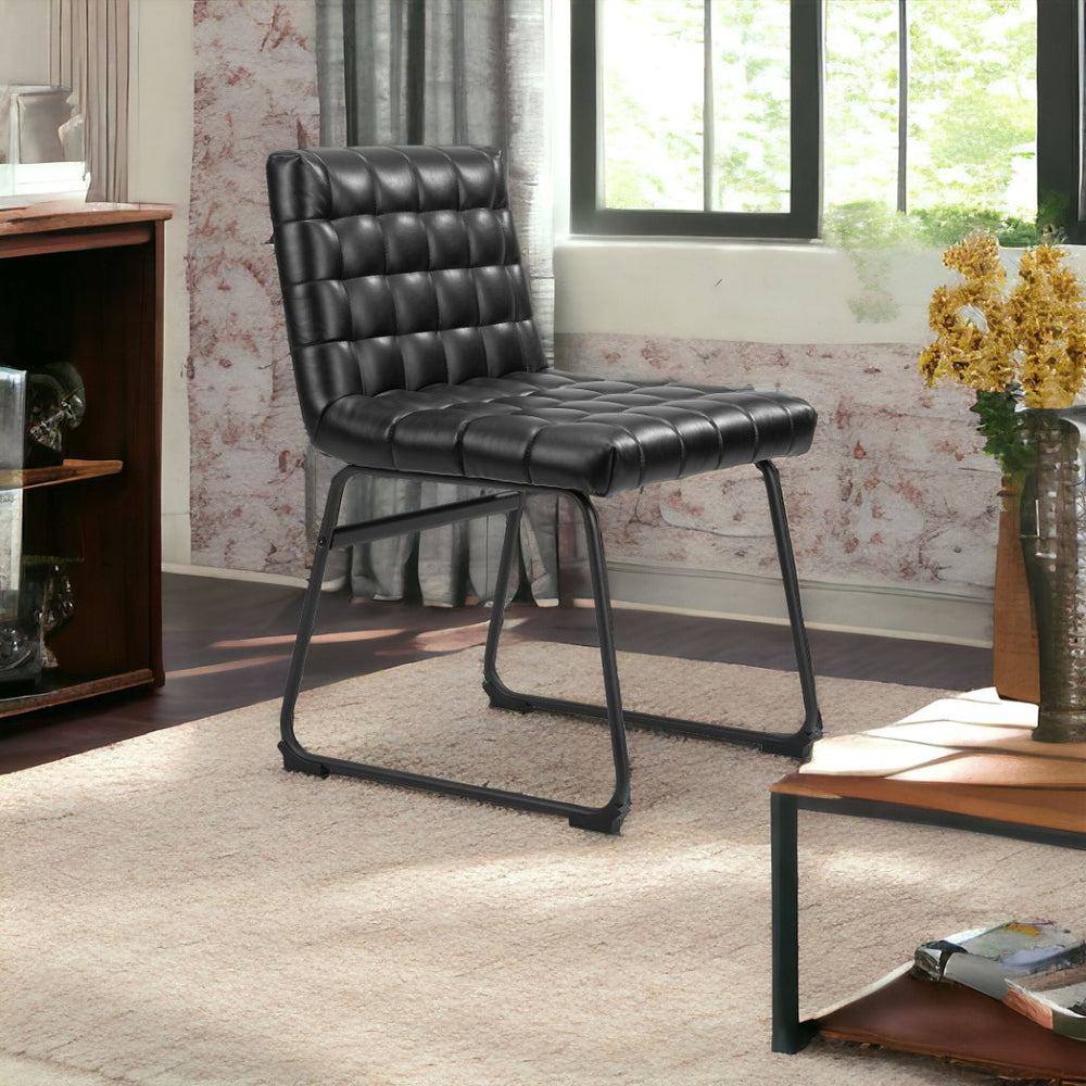 HomeRoots Set of Two Stylish Tufted Black Faux Leather Dining Chairs - Versatile Comfort for Any Space 555804