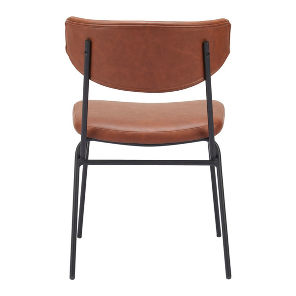 HomeRoots Set of Two Stylish Brown and Black Faux Leather Open Back Dining Chairs for Modern Living Spaces 555810