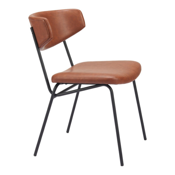 HomeRoots Set of Two Stylish Brown and Black Faux Leather Open Back Dining Chairs for Modern Living Spaces 555810