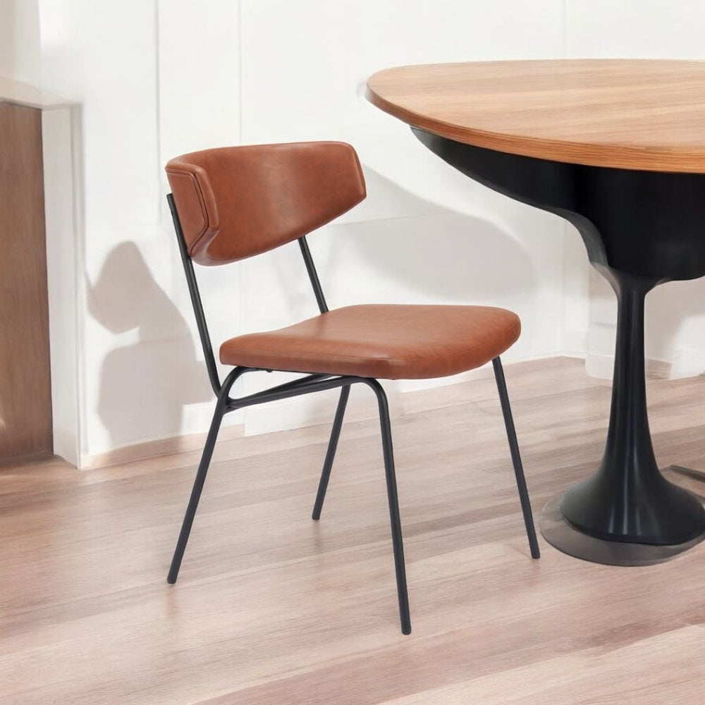 HomeRoots Set of Two Stylish Brown and Black Faux Leather Open Back Dining Chairs for Modern Living Spaces 555810