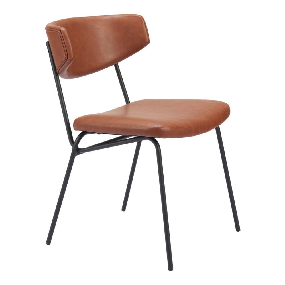 HomeRoots Set of Two Stylish Brown and Black Faux Leather Open Back Dining Chairs for Modern Living Spaces 555810