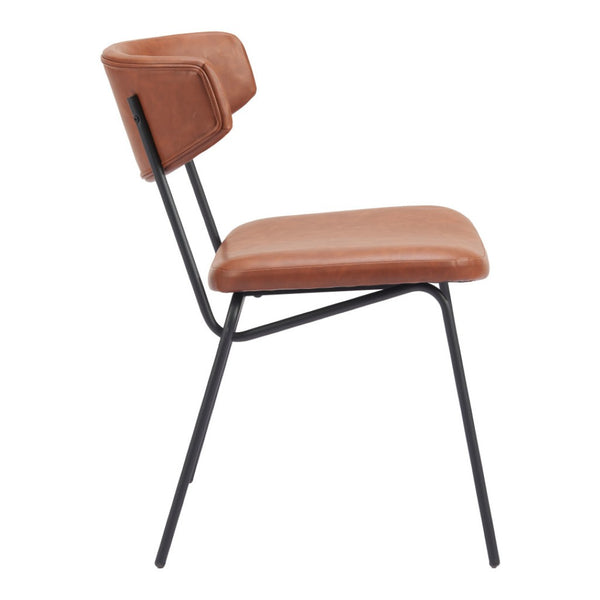 HomeRoots Set of Two Stylish Brown and Black Faux Leather Open Back Dining Chairs for Modern Living Spaces 555810