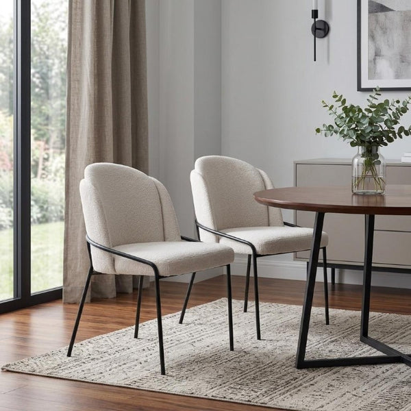 Set of Two Faux Fur Upholstered Dining Side Chairs with Steel Legs for Modern Rooms