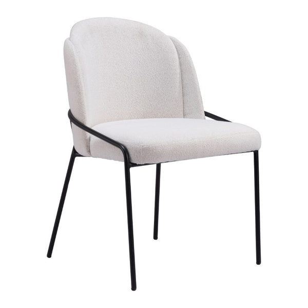 Set of Two Faux Fur Upholstered Dining Side Chairs with Steel Legs for Modern Rooms