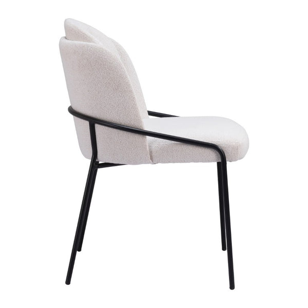 Set of Two Faux Fur Upholstered Dining Side Chairs with Steel Legs for Modern Rooms