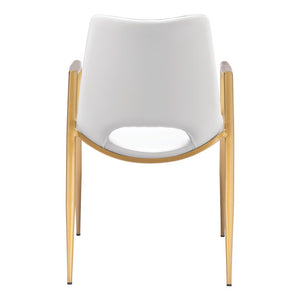 HomeRoots Set of Two Elegant White and Gold Faux Leather Dining Arm Chairs for Modern Home Décor & Comfort 555816
