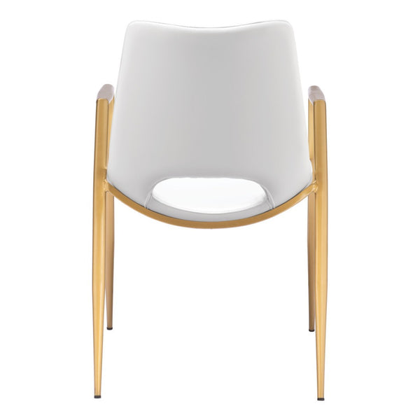 HomeRoots Set of Two Elegant White and Gold Faux Leather Dining Arm Chairs for Modern Home Décor & Comfort 555816