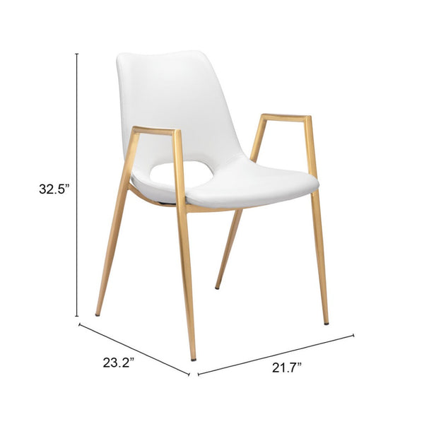 HomeRoots Set of Two Elegant White and Gold Faux Leather Dining Arm Chairs for Modern Home Décor & Comfort 555816
