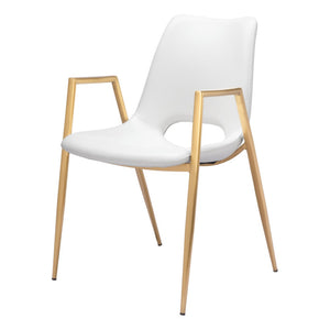 HomeRoots Set of Two Elegant White and Gold Faux Leather Dining Arm Chairs for Modern Home Décor & Comfort 555816
