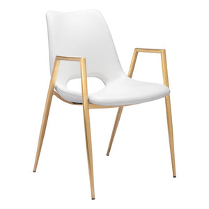 HomeRoots Set of Two Elegant White and Gold Faux Leather Dining Arm Chairs for Modern Home Décor & Comfort 555816
