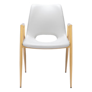 HomeRoots Set of Two Elegant White and Gold Faux Leather Dining Arm Chairs for Modern Home Décor & Comfort 555816