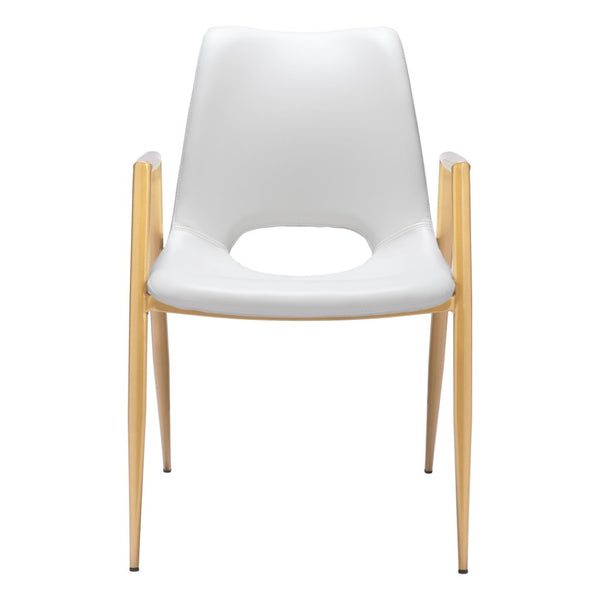 HomeRoots Set of Two Elegant White and Gold Faux Leather Dining Arm Chairs for Modern Home Décor & Comfort 555816